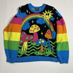 Social Collision Psychedelic Rainbow Knit Sweater XL